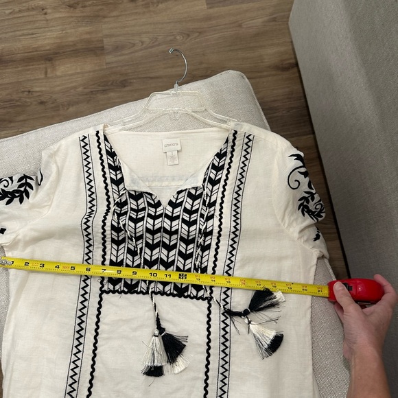 Chico’s Off White & Black Tassel Tie Embroidered Tunic Top Size 1 (Size 8 Med) - Picture 6 of 7